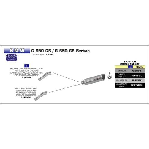 Arrow BMW G 650 GS 11>16 Race-Tech Silencer Stainless Link Pipe