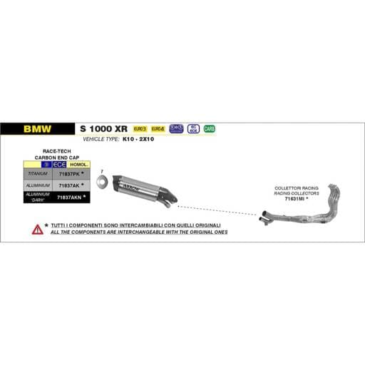 Arrow BMW S1000 XR Race-Tech Aluminium Dark with Carbon Fibre End Cap Silencer