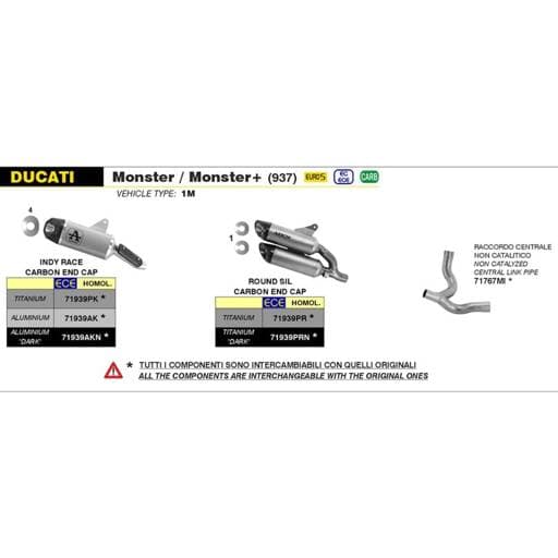 Arrow Ducati Monster / Monster+ 937 2:1 Non-Cat Stainless Central Link Pipe