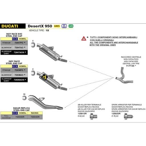 Arrow Ducati DesertX 950 Indy-Race EVO Aluminium Dark with Steel Tube Outlet End Cap Silencer