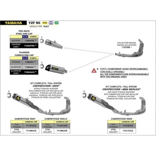 Arrow Yamaha YZF R6 Competition Titanium Collector with Indi-Race Titanium Silencer