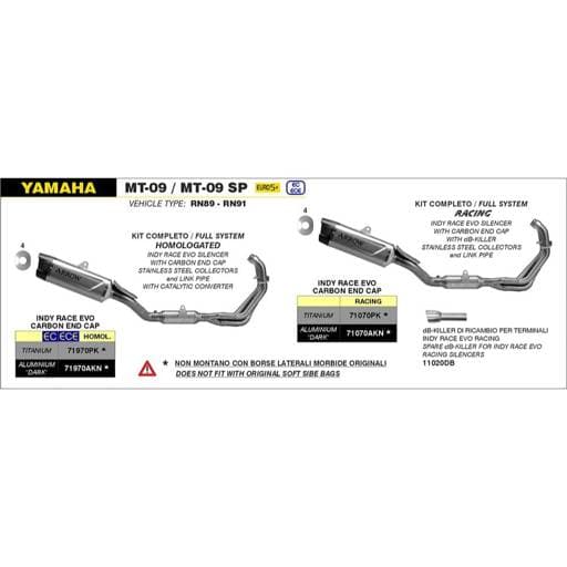 Arrow Yamaha MT-09/SP Racing Stainless Collector with Indy Race Evo Aluminium Silencer