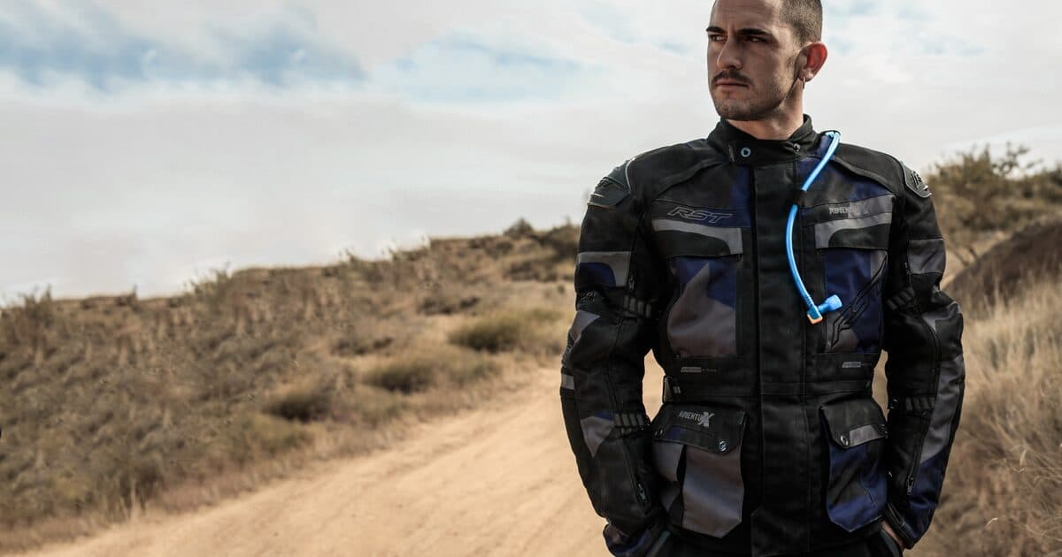 Premium motorcycle jackets displayed showing protective armour and material detail